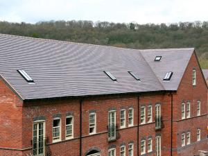 Blue brindle tiles at Jackfield, a devepment within the World Heritage site of Ironbridge